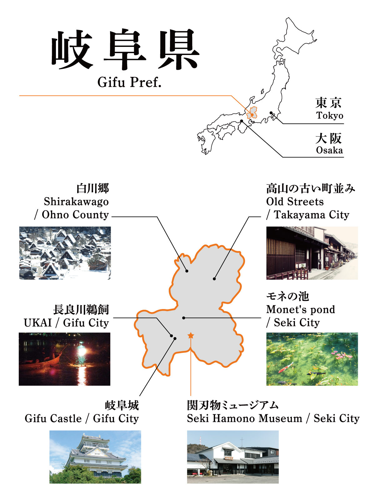岐阜県の人気観光地マップ